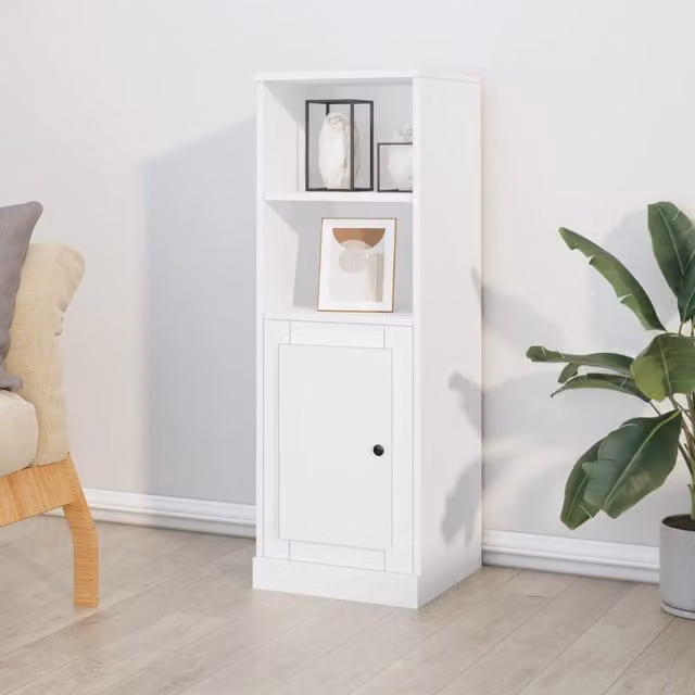Berkfield Home White Minimalist Highboard with Hinged Doors and Internal Shelves, W: 36.0 cm, D: 35.5 cm, H: 103.5 cm
