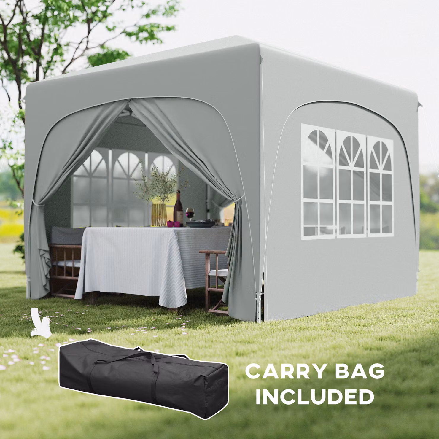 Outsunny Pop-Up Gazebo Shelter with Accessories, Light Grey, W/D/H: 300 x 300 x 273 cm – 6