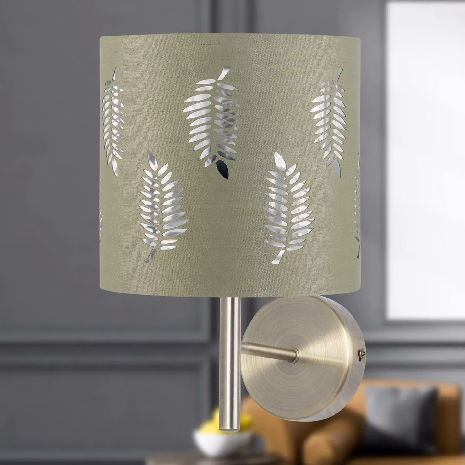First Choice Lighting Brea Antique Brass Wall Light with Green Fabric Shade – 2