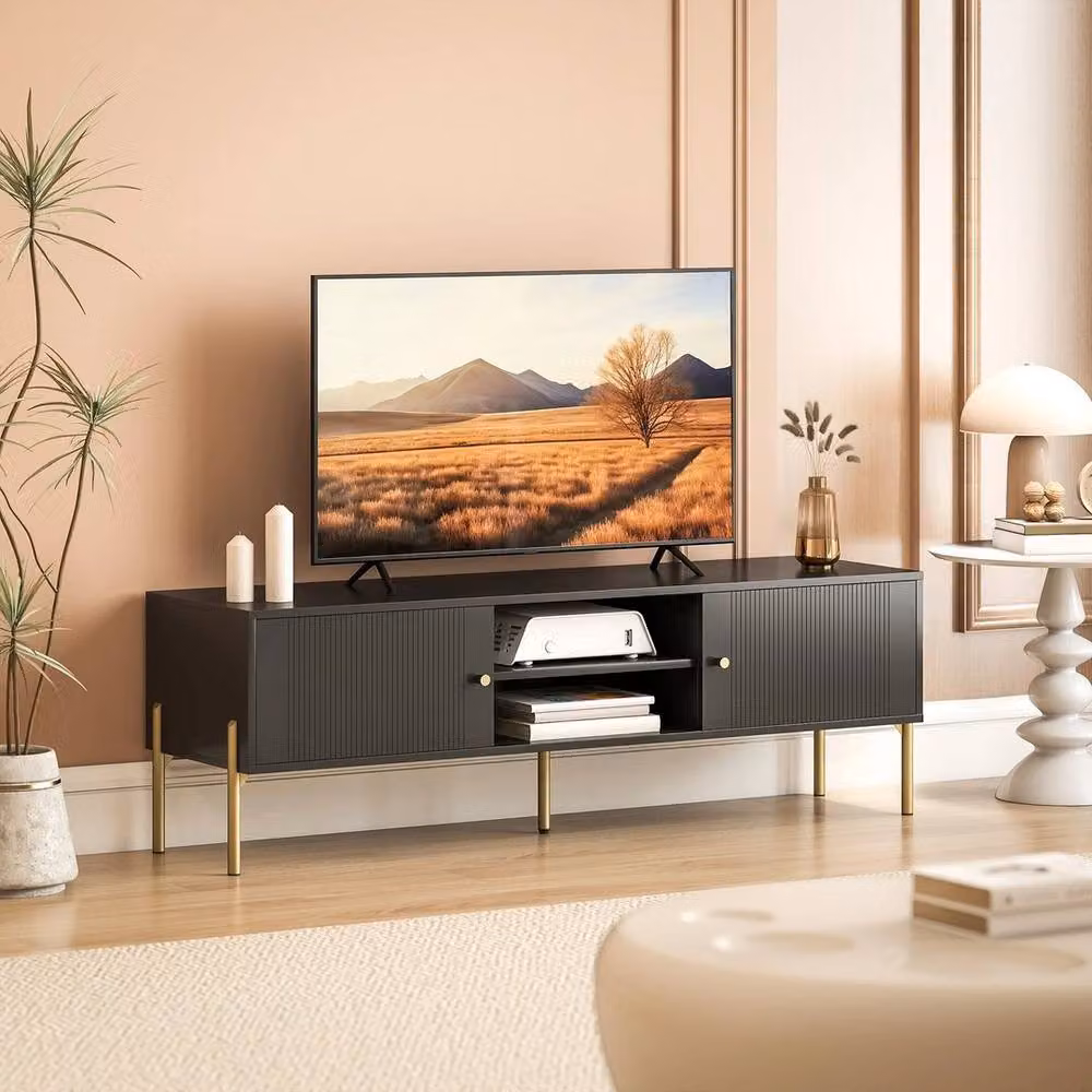 PAWNORA Modern Matt Black TV Stand for Televisions up to 65 Inch – 3
