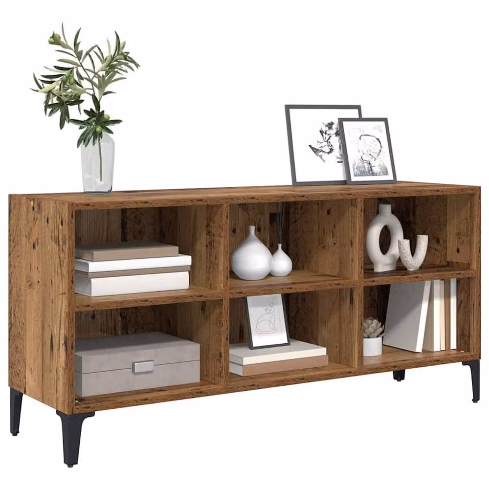 Berkfield Home Old Wood Rustic TV Stand in Brown with Media Compartments and Metal Accents – 3