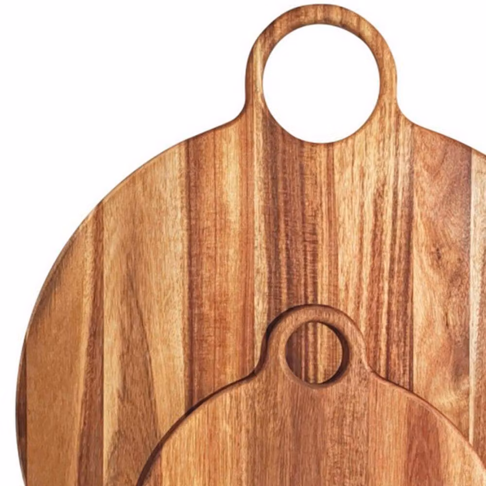 Lemon Pavilion Large Round Acacia Wood Serving Board with Handle, Brown, W: 50 cm, H: 58 cm – 2
