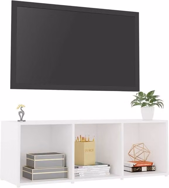 Berkfield Home White Minimalist TV Cabinet in Matt MDF, W/D/H: 107 x 35 x 37 cm – 1
