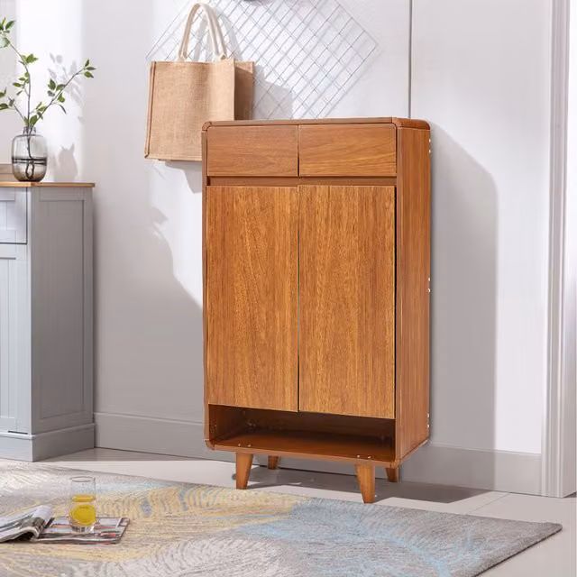 Komore Rustic Brown 5-Tier Wood Shoe Cabinet with Internal Drawers and Shelves