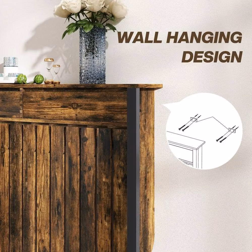 VOGREX Small Radiator Cover with Vertical Slats and Drawer in Brown, W/D/H: 88.5 x 19 x 93 cm – 4