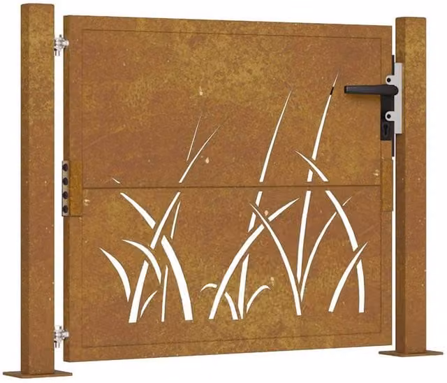 Berkfield Home Corten Steel Garden Gate with Grass Design in Brown, W: 105 cm, H: 80 cm