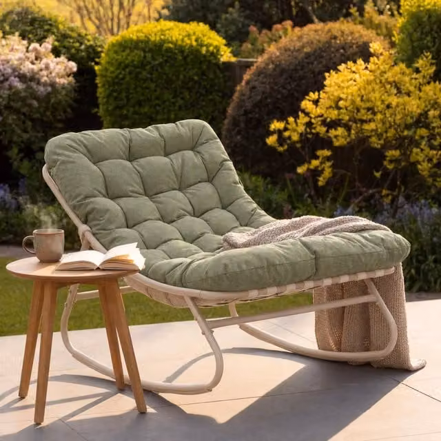Artemis Home Softrock Upholstered Outdoor Rocking Chair with Metal Frame in Green and Beige – 1