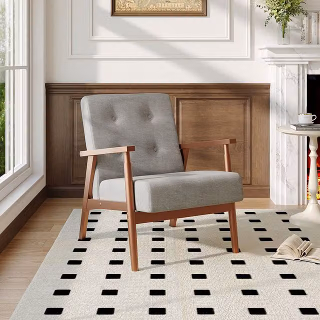 Livingandhome Modern Grey Velvet Upholstered Armchair with Solid Wood Frame