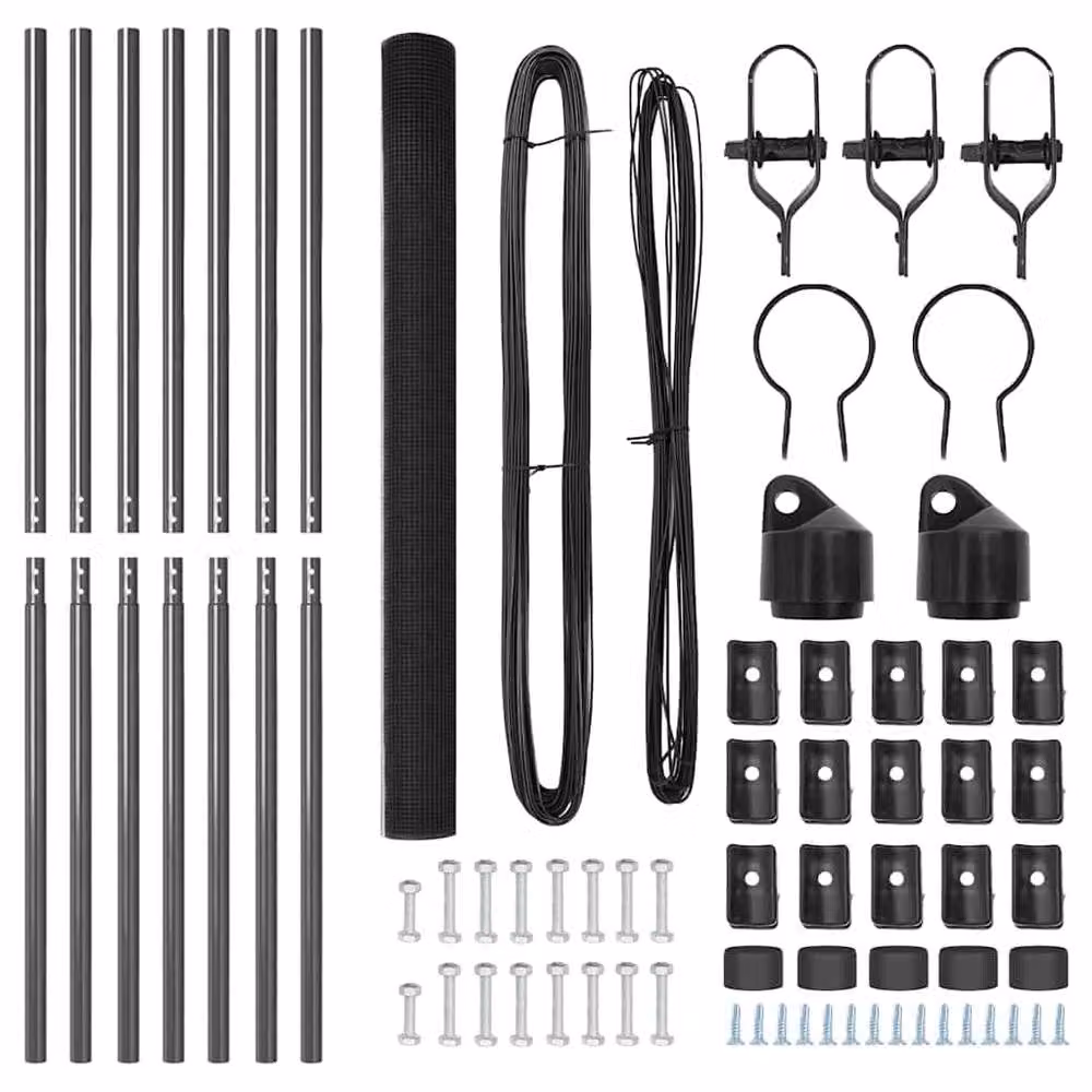 Berkfield Home Powder-Coated Steel Welded Wire Fence with 7 Round Posts, Grey, W: 10 m, H: 1.5 m – 4
