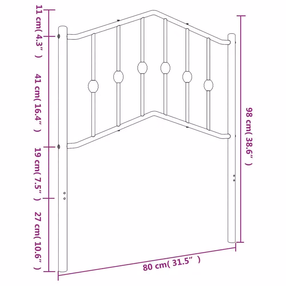 Berkfield Home Classic Metal Headboard in Black and White, Width: 75 cm