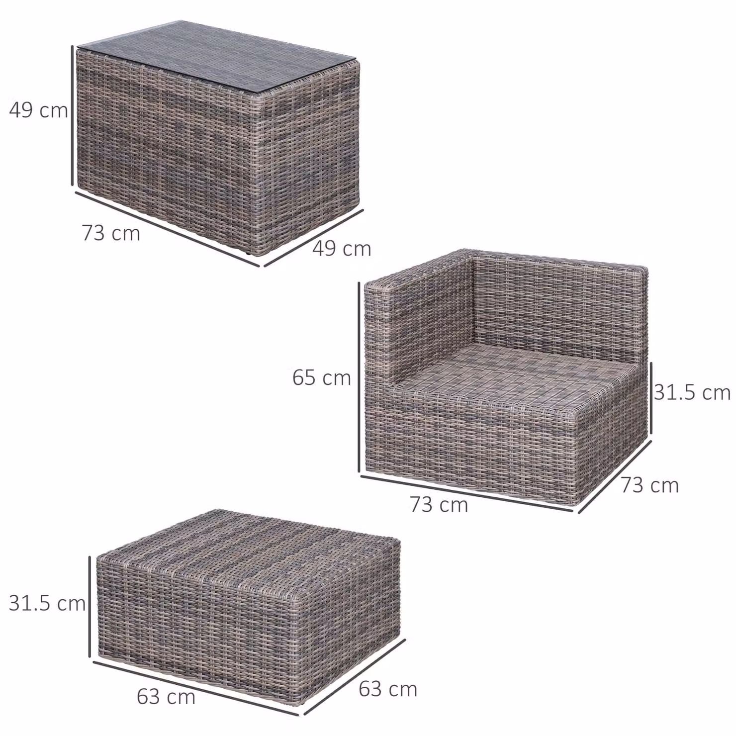 OUTSUNNY 5 Piece PE Rattan Sofa and Footstool Set with Tall Glass-Top Aluminium Frame Table in Brown – 2