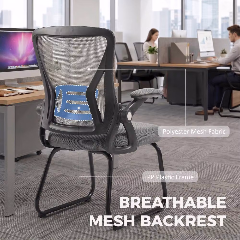 HOMCOM Office Chair with Mesh Backrest and Steel Legs in Dark Grey – 4