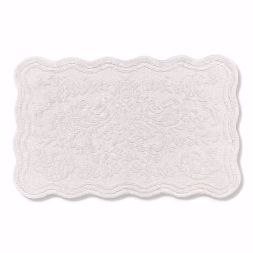 Allure Bath Fashions Gracie Jacquard Scalloped Bath Mat in Grey, 100% Cotton Vintage Floral Rectangular Rug