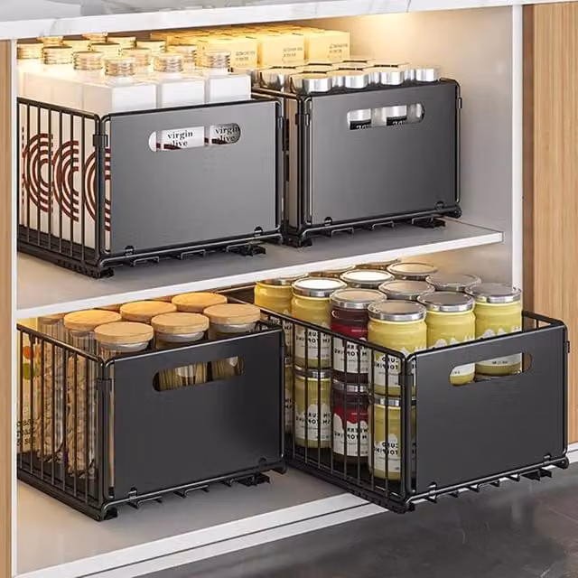 KORVIXA Black Pull-out Kitchen Storage Cabinet Rack 2-Pack – 1