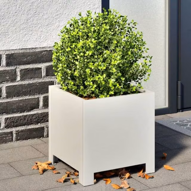 Berkfield Home Steel Garden Planter Tubs, 2 Pack, White, W/D/H: 30 x 30 x 30 cm