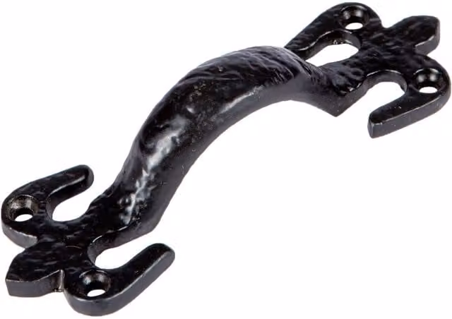 Hammer and Tongs Rustic Fleur De Lis Iron Bow Door Handle in Matt Black, H: 10.5 cm, W: 5.2 cm