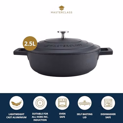 MasterClass Black Cast Aluminium Shallow Casserole Dish, 24cm – 2