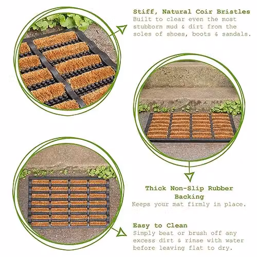 Nicola Spring Heavy Duty Scraper Door Mat, Brown and Multicolour Striped Coir and Rubber Non-Slip Mat, W: 60 cm, D: 40 cm, H: 1 cm – 4
