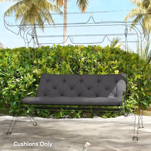 Outsunny Black Rectangular Garden Bench Cushion with Ties and Water Repellent Fabric, W: 110 cm – 6