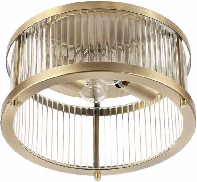 Happy Homewares Contemporary Ceiling Light Fitting with Transparent Fluted Glass in Gold/Brass