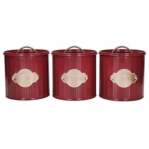 KitchenCraft 3-Piece Airtight Metal Storage Canister Set in Red or Purple