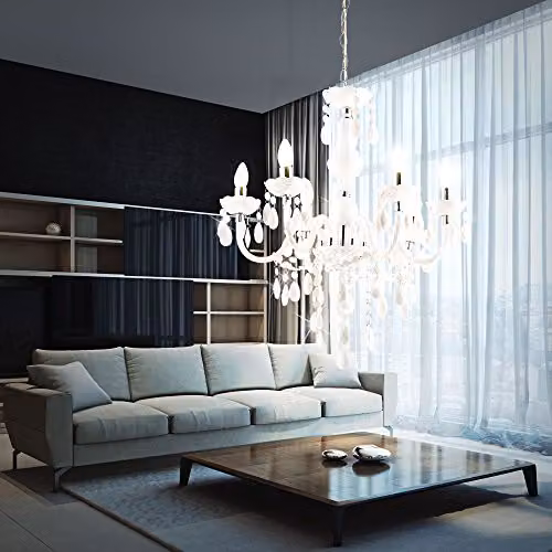 Globo Lighting Cuimbra I Acrylic Suspended Ceiling Light in White with 6 x E14 Sockets – 6