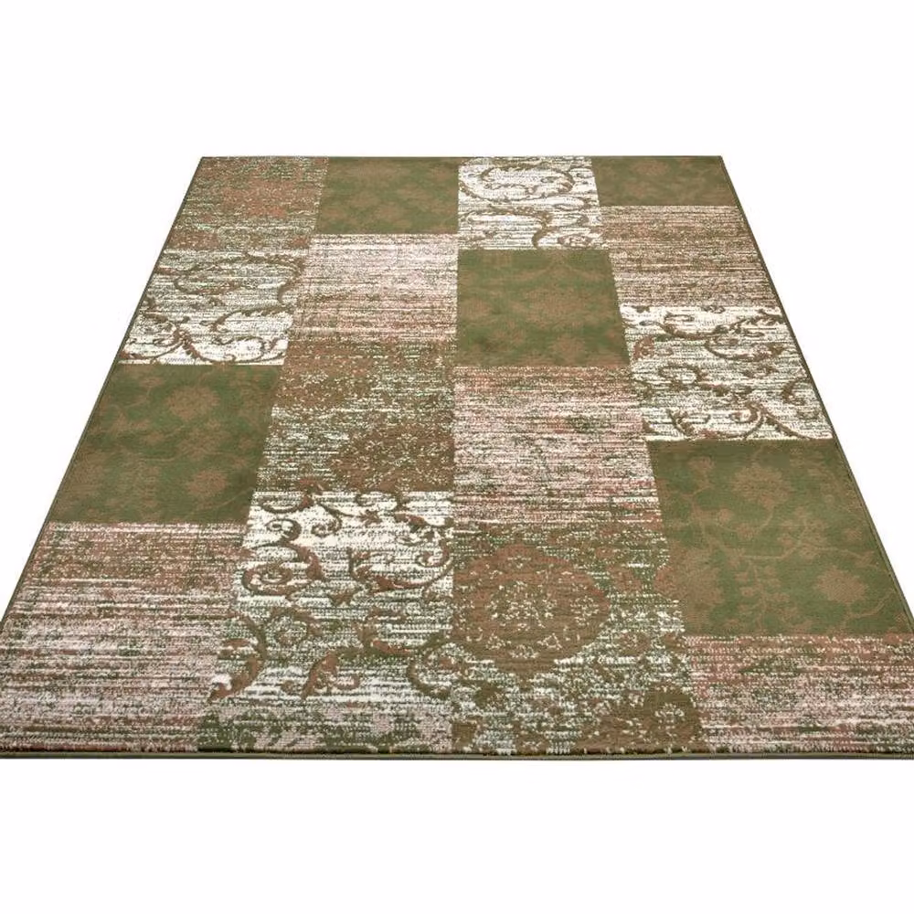 THE RUGS Designer Velours Bloques Patchwork Modern Area Rug in Green, W: 235 cm, L: 320 cm – 2