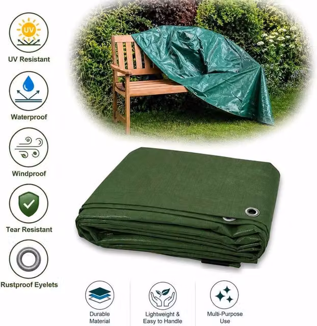 FLAVORA Heavy Duty Multi-Purpose Tarpaulin Sheet, Green, W/D: 137 x 137 cm – 1