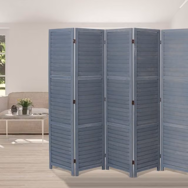 Livingandhome Modern Grey Wood and Metal Room Divider, Width: 120 cm