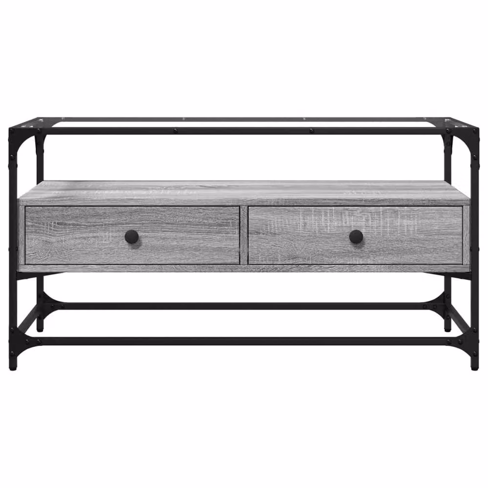 Berkfield Home TV Cabinet in Grey Sonoma with Glass Top and Engineered Wood, W/D/H: 98 x 35 x 51 cm – 3