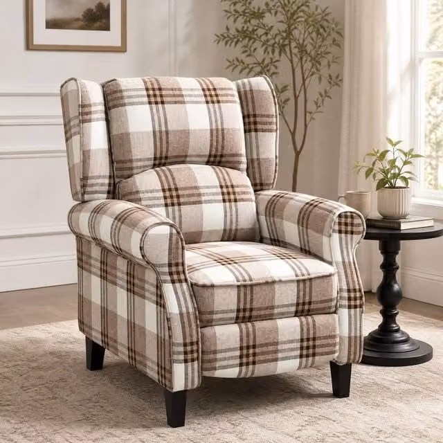 STILVORA Brown Fabric Recliner Armchair with Integrated Ottoman and Multi-Position Glide – 1