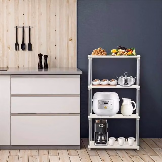 Nordara 4 Tier Plastic and Metal Storage Shelving Unit in White, W: 80.5 cm, D: 41 cm, H: 22 cm – 1