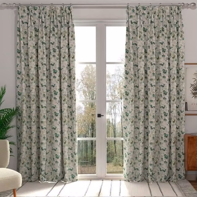ANTE DECOR Honesty Made to Measure Seafoam Green Floral Cotton Fabric Curtain Panel
