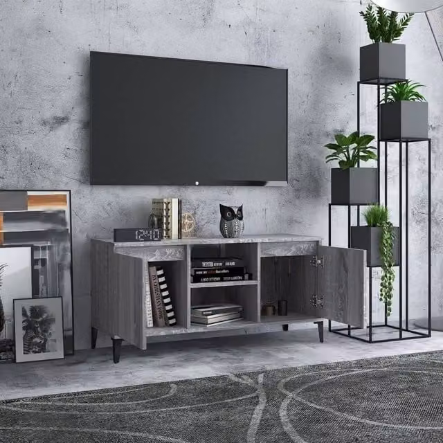 Berkfield Home Modern Grey Sonoma TV Cabinet with Metal Legs W: 103.5 cm, D: 35 cm, H: 50 cm