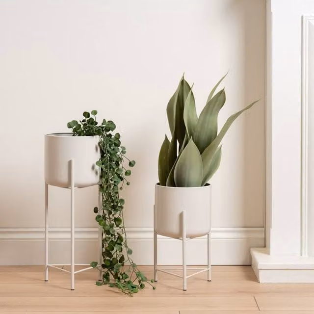 Scottish Everlastings Ltd Set of 2 Round Metal Planters in Light Beige