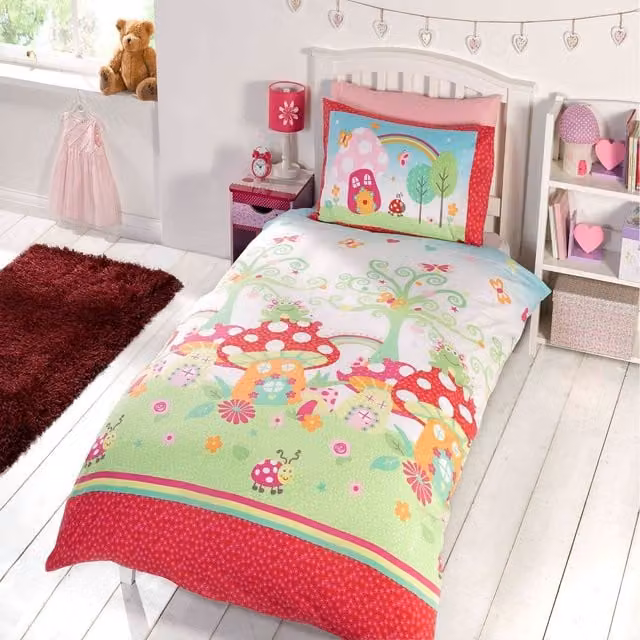 Rapport Home Enchanted Gardens Polycotton Duvet Cover and Pillowcase Set, Floral and Animal Design, Multicolour and Green, W/D/H: 200 x 200 cm and 50 x 75 cm