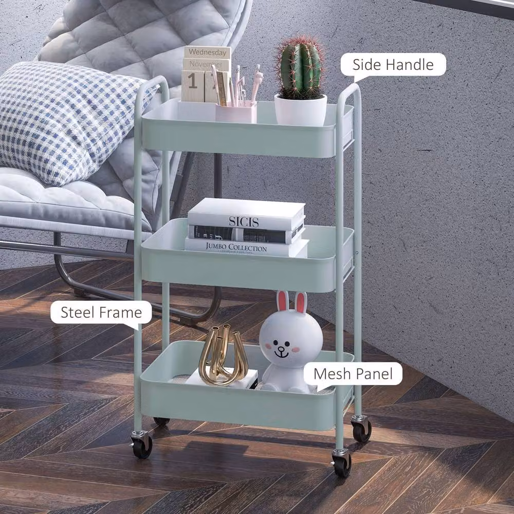 ERGOVEXA Three-Tier Metal Storage Trolley in Blue – 3