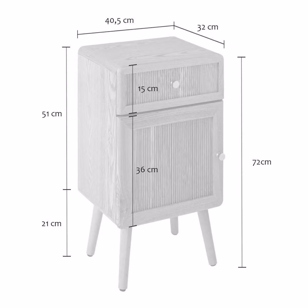 CALICOSY AVA Bedside Table with 1 Door and 1 Drawer and Slatted Fronts in Light Brown – 3