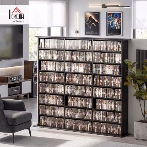 HOMCOM Black Media Storage Unit with 24 Compartments and Adjustable Shelves – 2