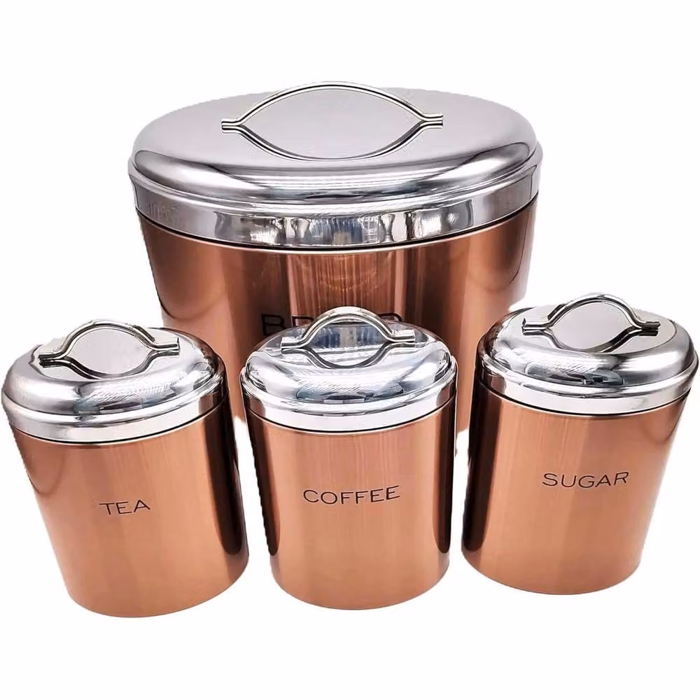 Hinsinc Rose Gold 4-Piece Airtight and Leakproof Stainless Steel Kitchen Storage Canister Set – 4