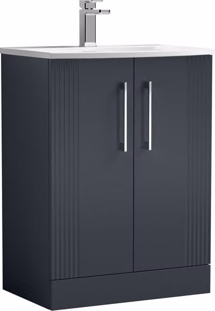 Balterley Floor Standing 2 Door Bathroom Vanity Unit with Curved Basin, Satin Dark Grey, W/D/H: 60 x 40 x 84 cm – 1