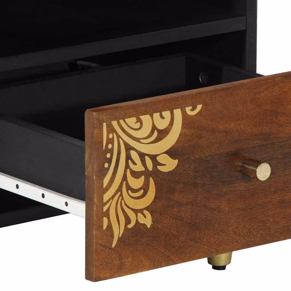 Berkfield Home Elegant Bedside Cabinet in Brown Solid Mango Wood, W/D/H: 40 x 33 x 46 cm – 5