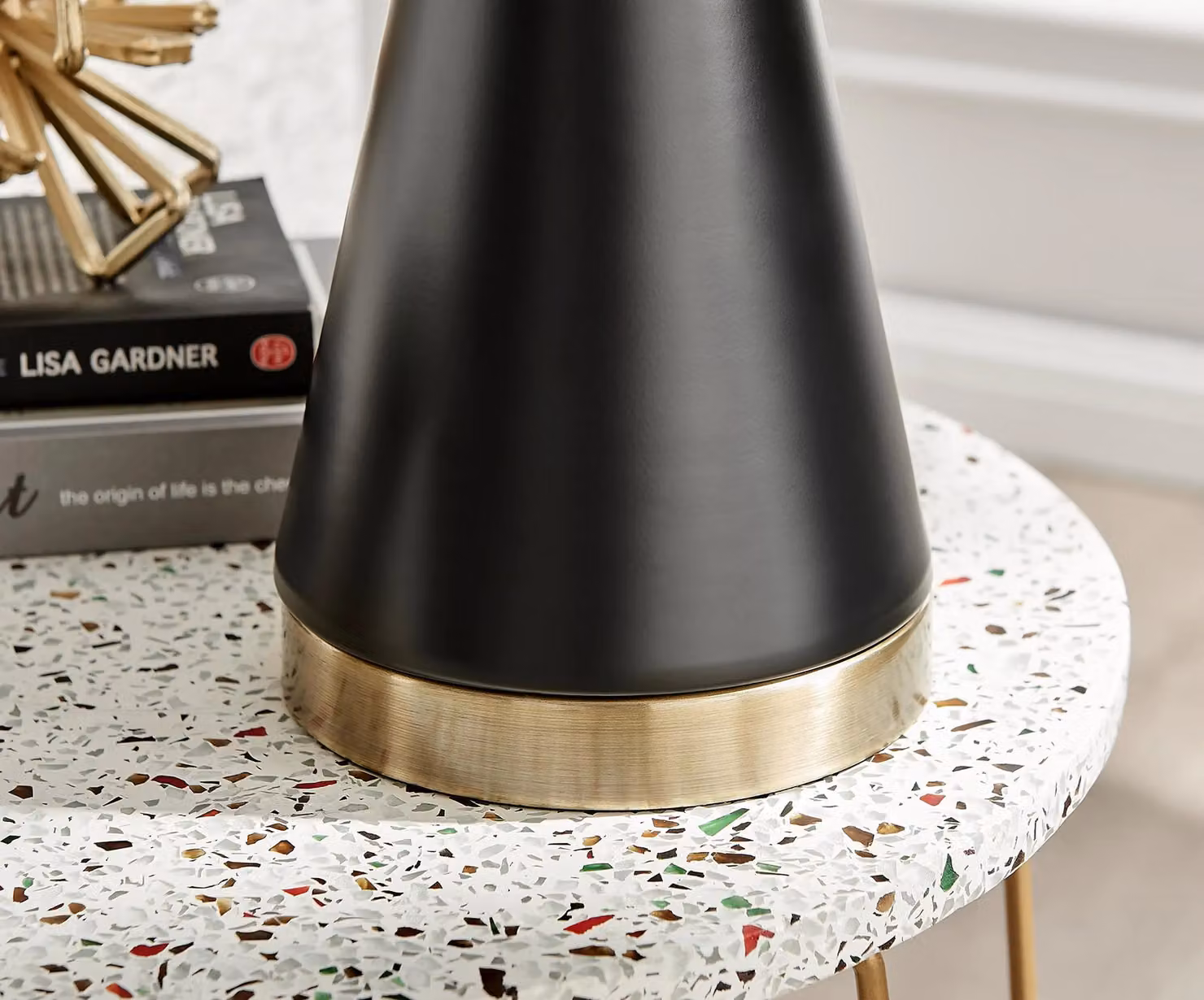FurnitureboxUK Zoe Conical Metal Table Lamp with Fabric Shade and Bulb in Black and Gold/Brass – 3