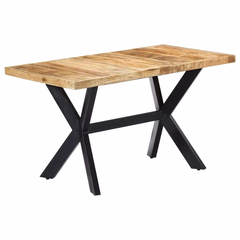 Berkfield Home Beautiful Rectangular Dining Table in Brown Solid Rough Mango Wood W/D/H: 140 x 70 x 75 cm – 2
