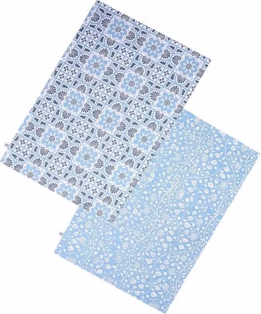 Dexam Blue Floral Cotton Tea Towels, Set of 2