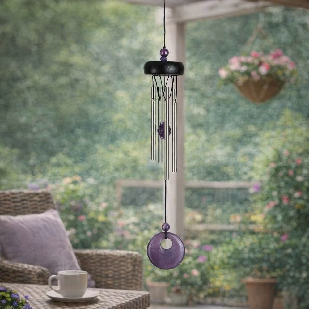 Woodstock Chimes Small Precious Stone Outdoor Wind Chime in Purple, Silver and Black, H x W x D: 30.48 x 30.48 x 10.16 cm – 4