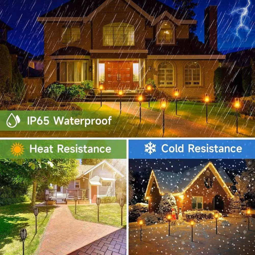 FLAVORA 8-Piece Solar LED Torch Lights with Flickering Flame Effect in Black – 4