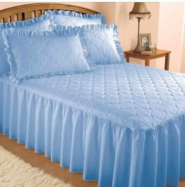 Chums Plain Quilted Polyester Bedspread in Blue, Single Size