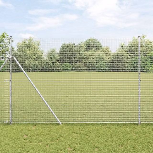Berkfield Home Galvanised Steel Welded Wire Fence with 7 Posts, Silver, W: 10 m, H: 1.5 m