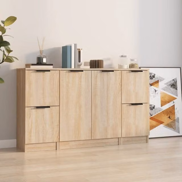 Berkfield Home 3-Piece Sonoma Oak Sideboard Set in Brown MDF – 1
